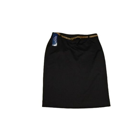 Chaps Size 8 Belted Black Knit STRETCH Career Skirt NWT $69 - Picture 1 of 2